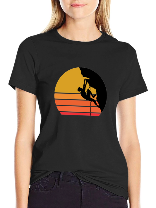 Retro Climbing T-Shirt - Sunset Silhouette Design