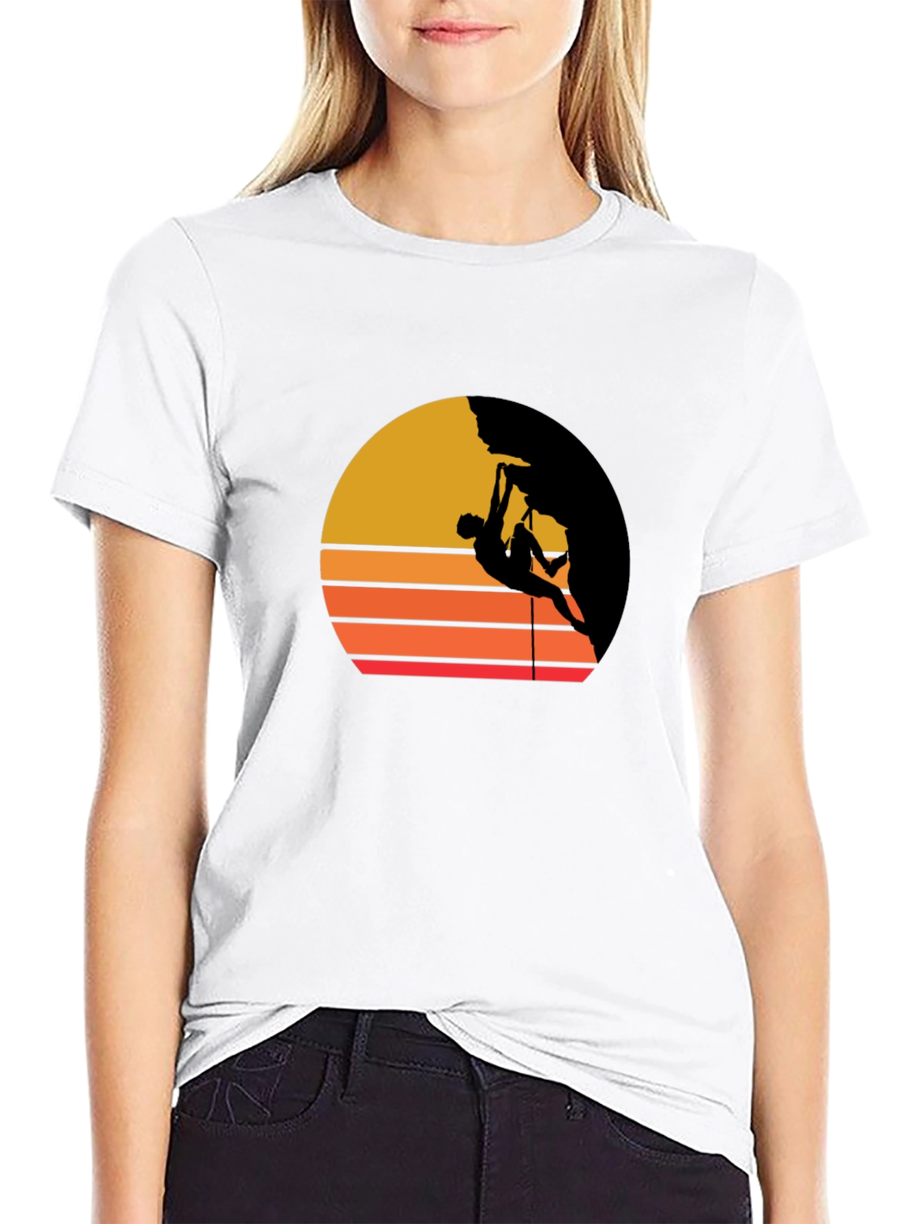 Retro Climbing T-Shirt - Sunset Silhouette Design