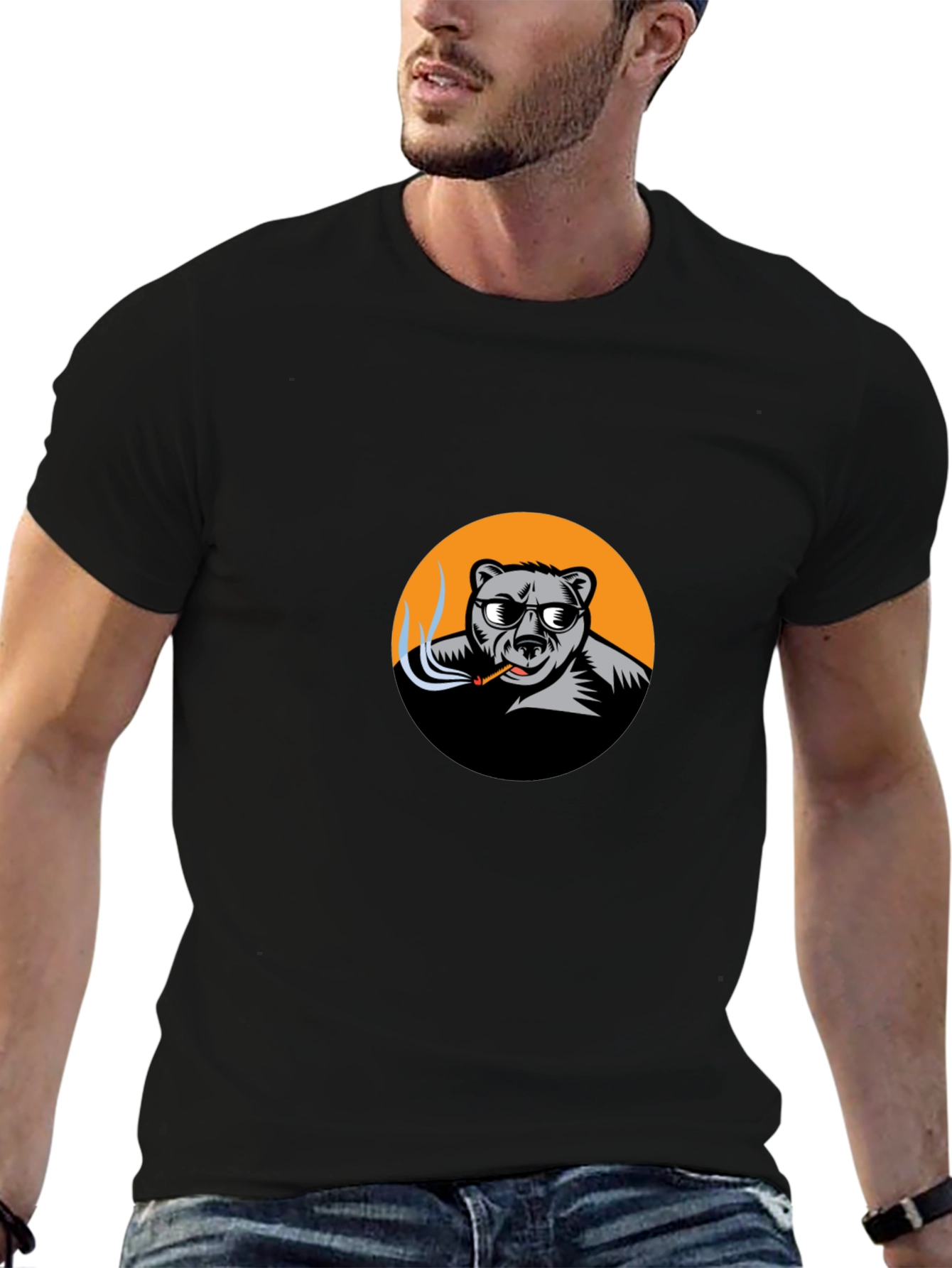 Cool Bear Smoker Graphic Tee - Black