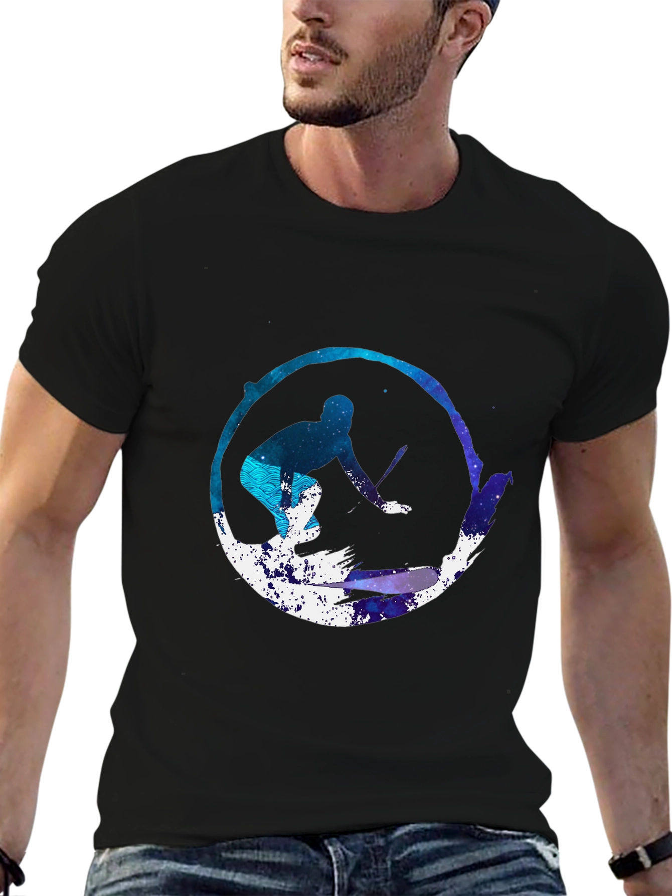 Surfer Galaxy Graphic Tee - Black