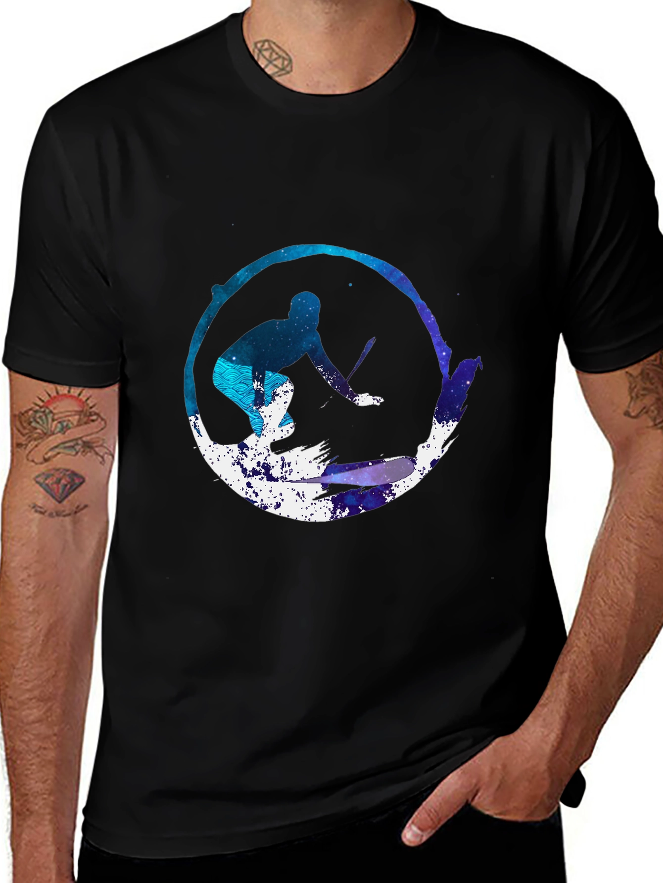 Surfer Galaxy Graphic Tee - Black