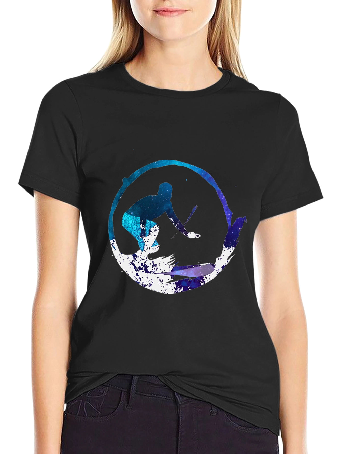 Surfer Galaxy Graphic Tee - Black