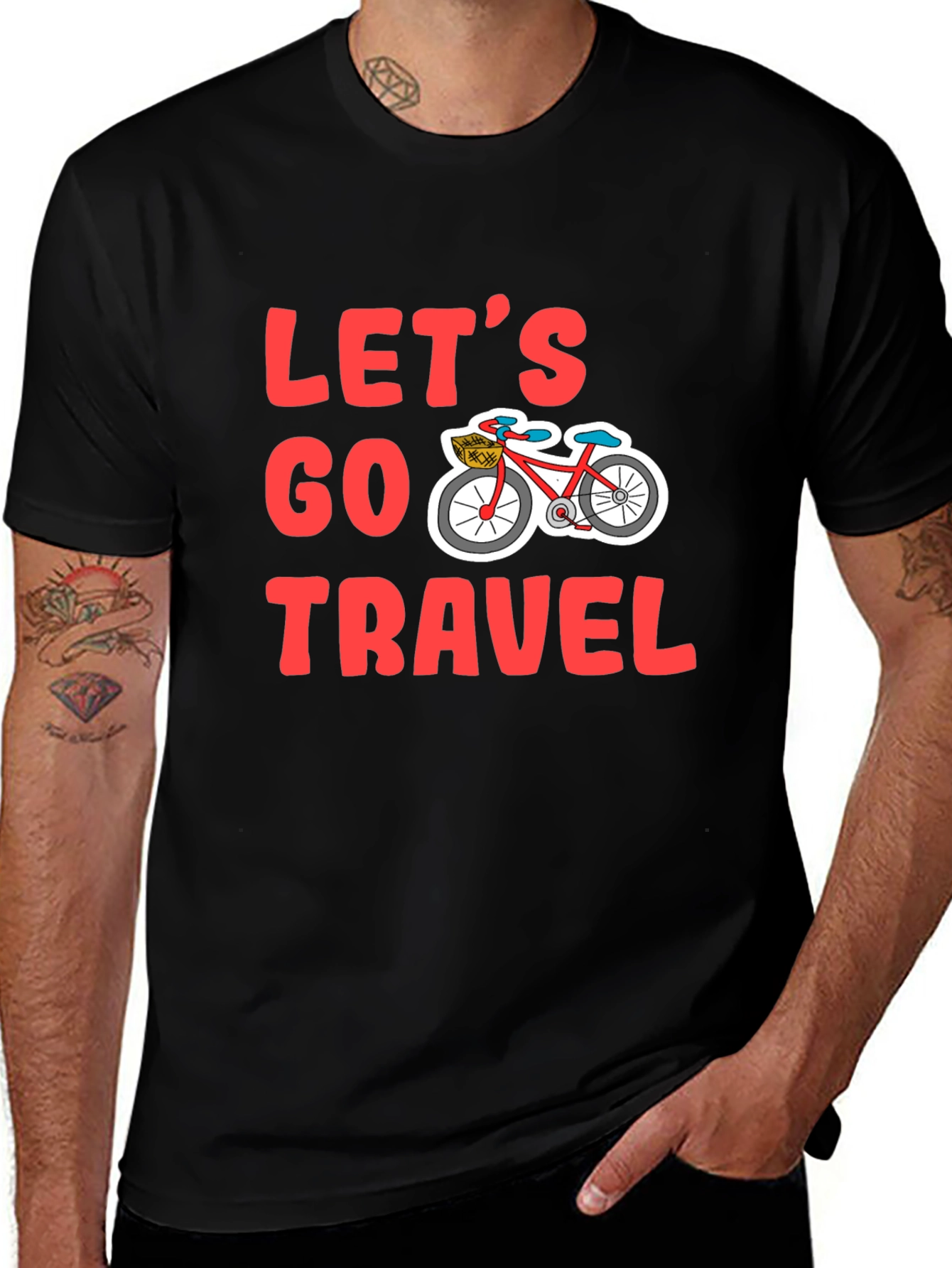Lets Go Travel Bicycle Graphic Tee - Black
