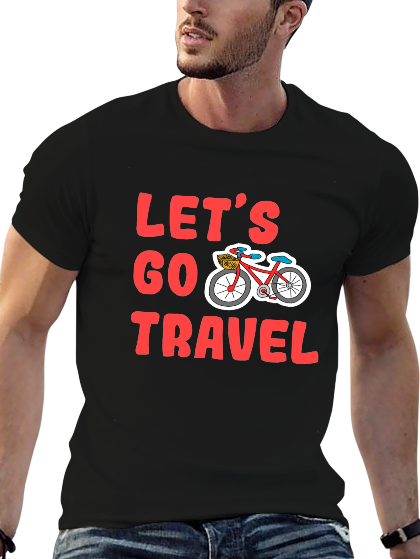 Lets Go Travel Bicycle Graphic Tee - Black