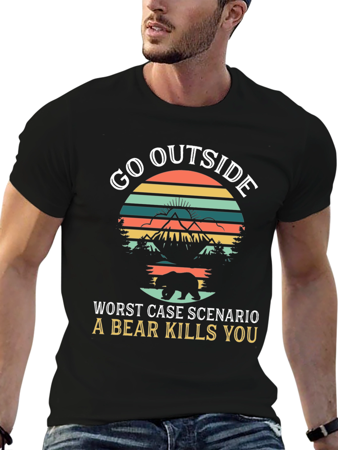 Go Outside Bear Humor Graphic T-Shirt