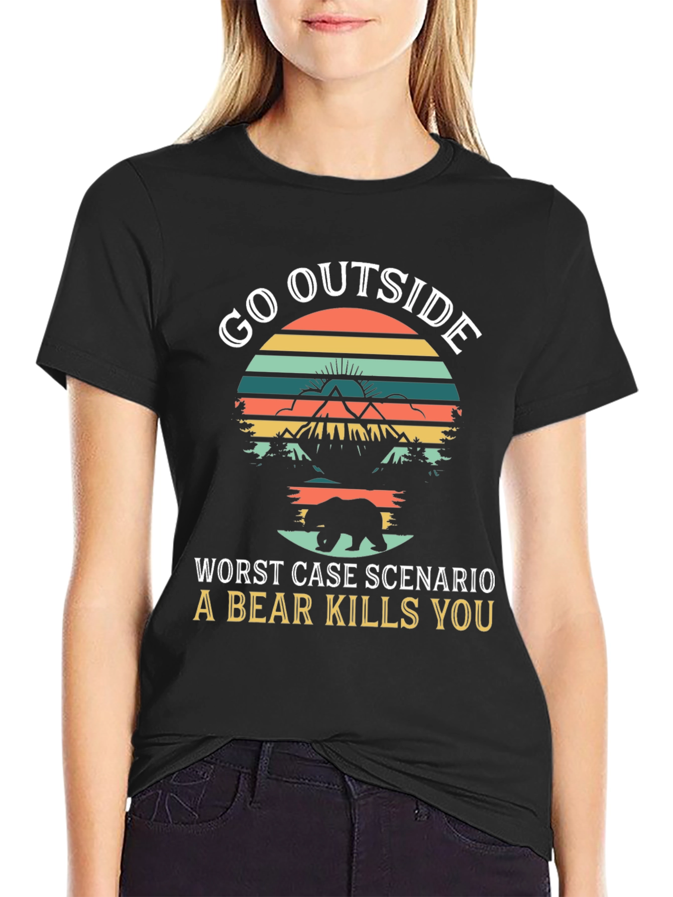 Go Outside Bear Humor Graphic T-Shirt