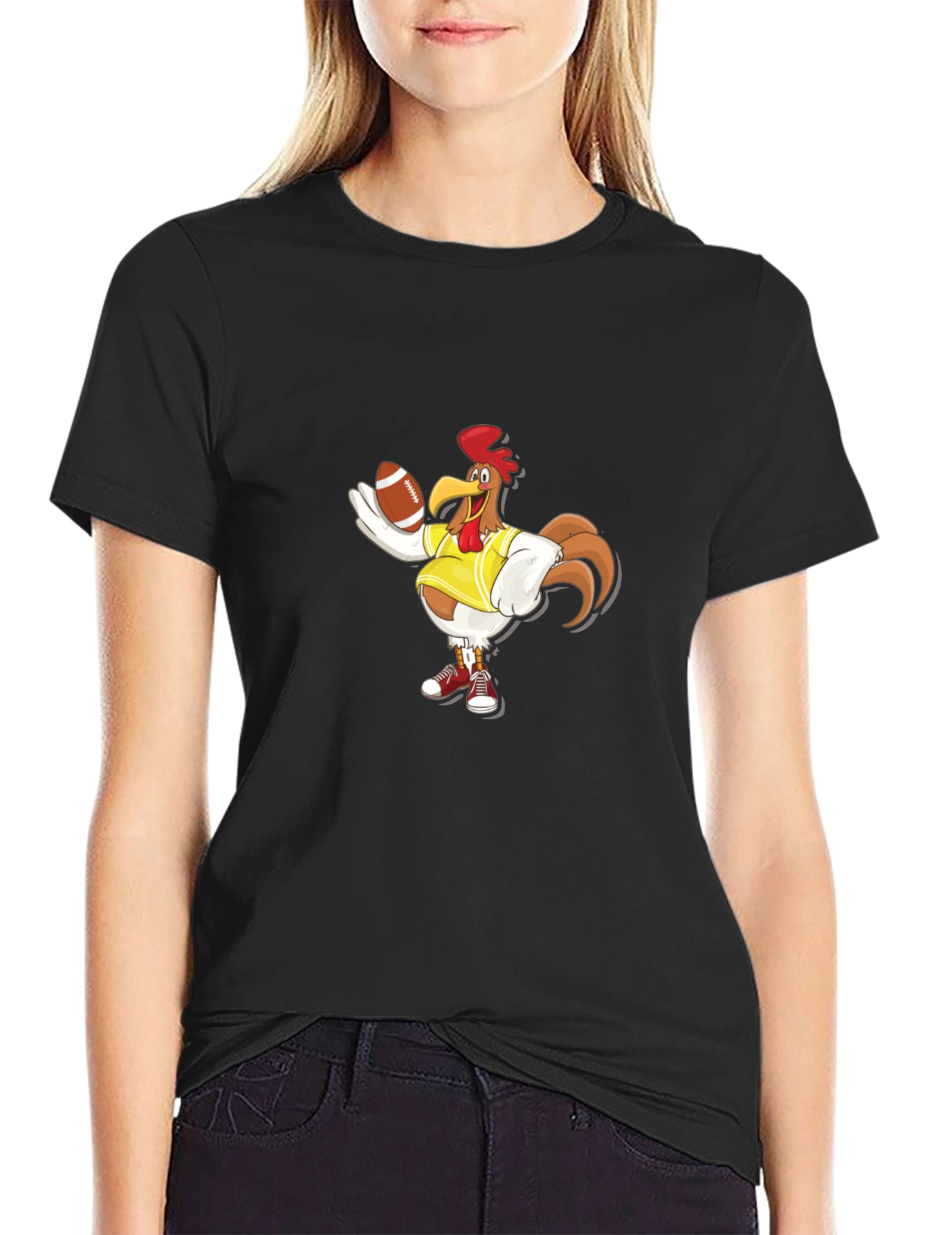 Rooster Football T-Shirt - Black