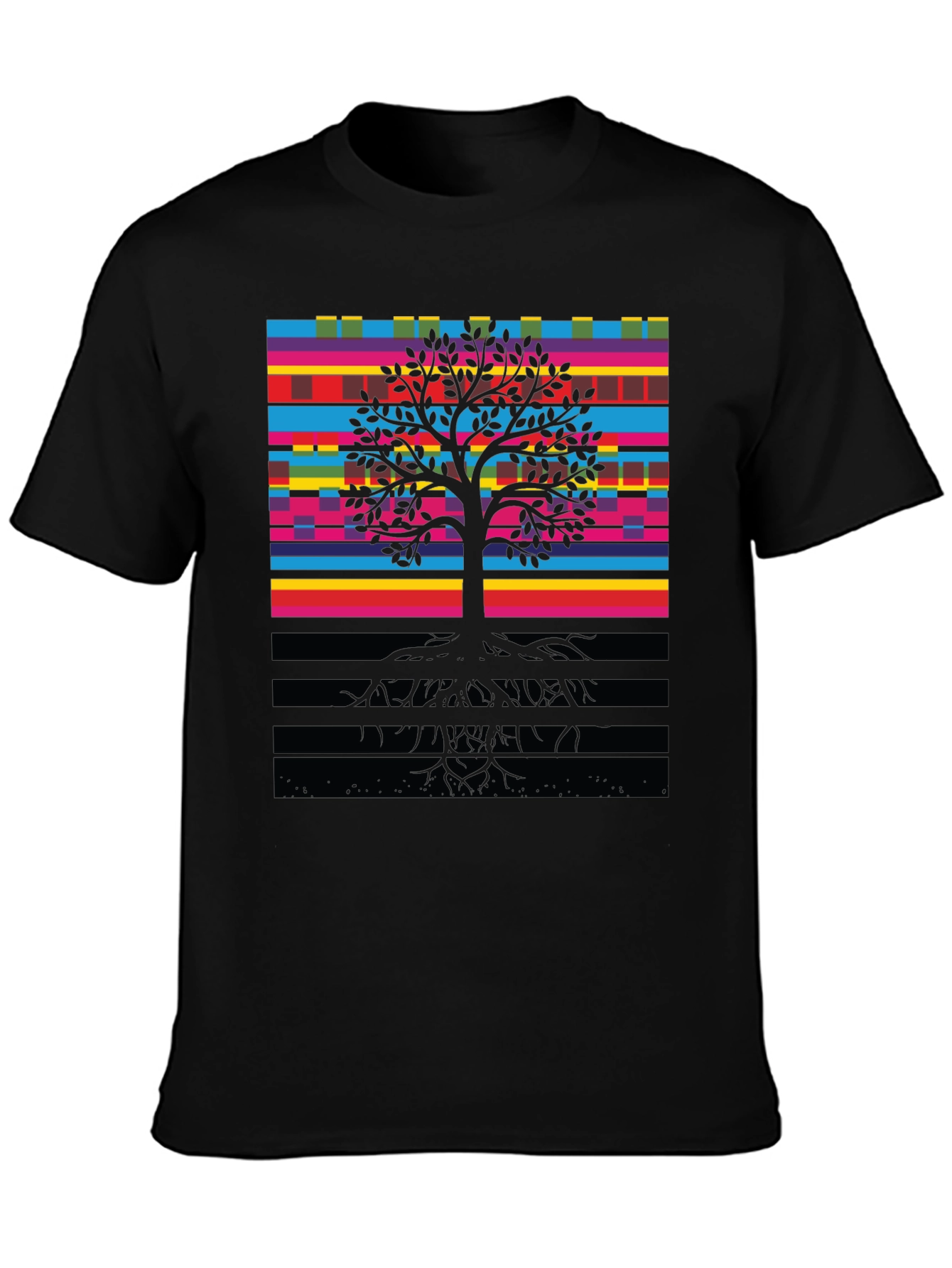 Vibrant Tree of Life Graphic Tee - Black