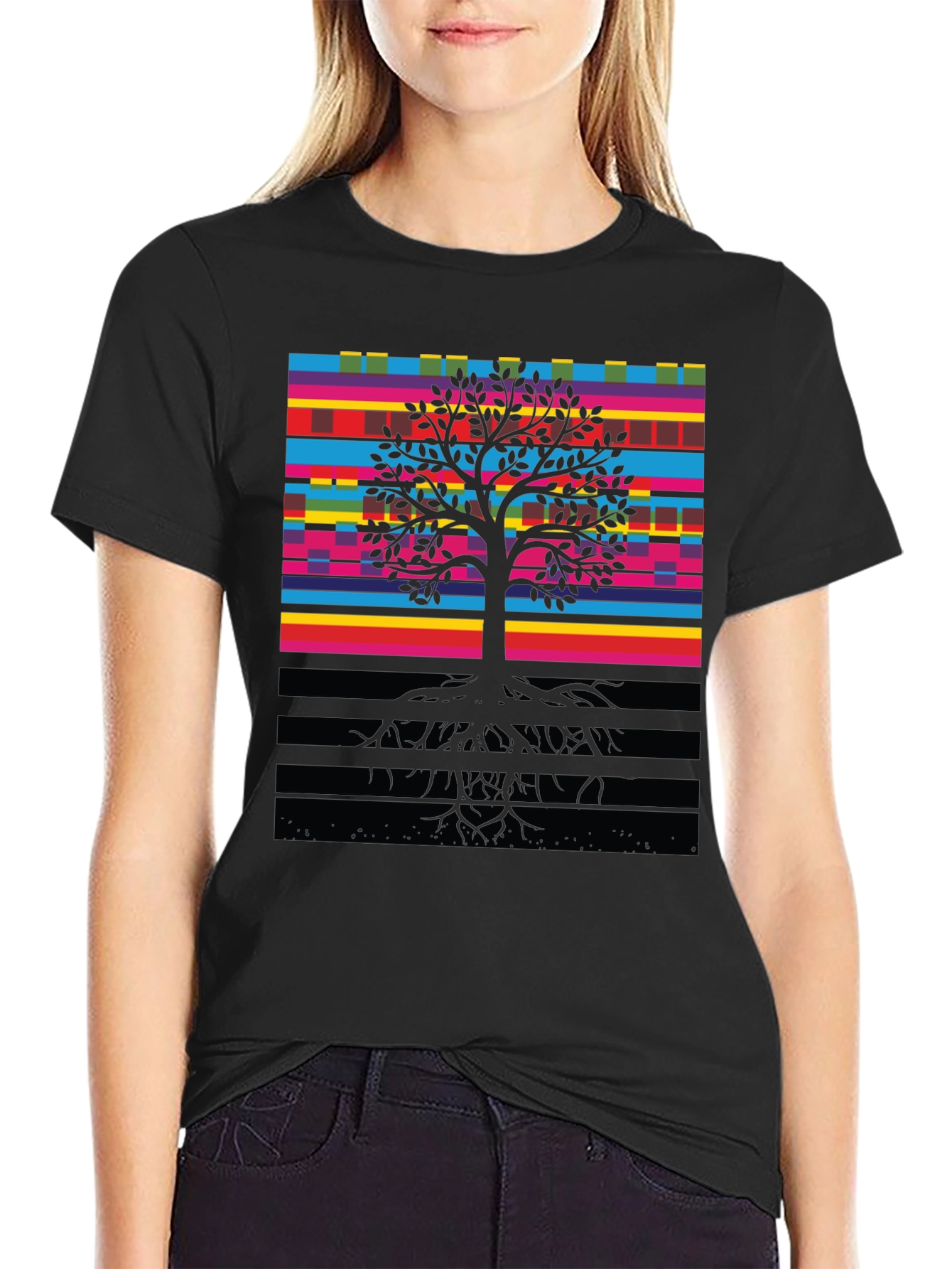 Vibrant Tree of Life Graphic Tee - Black