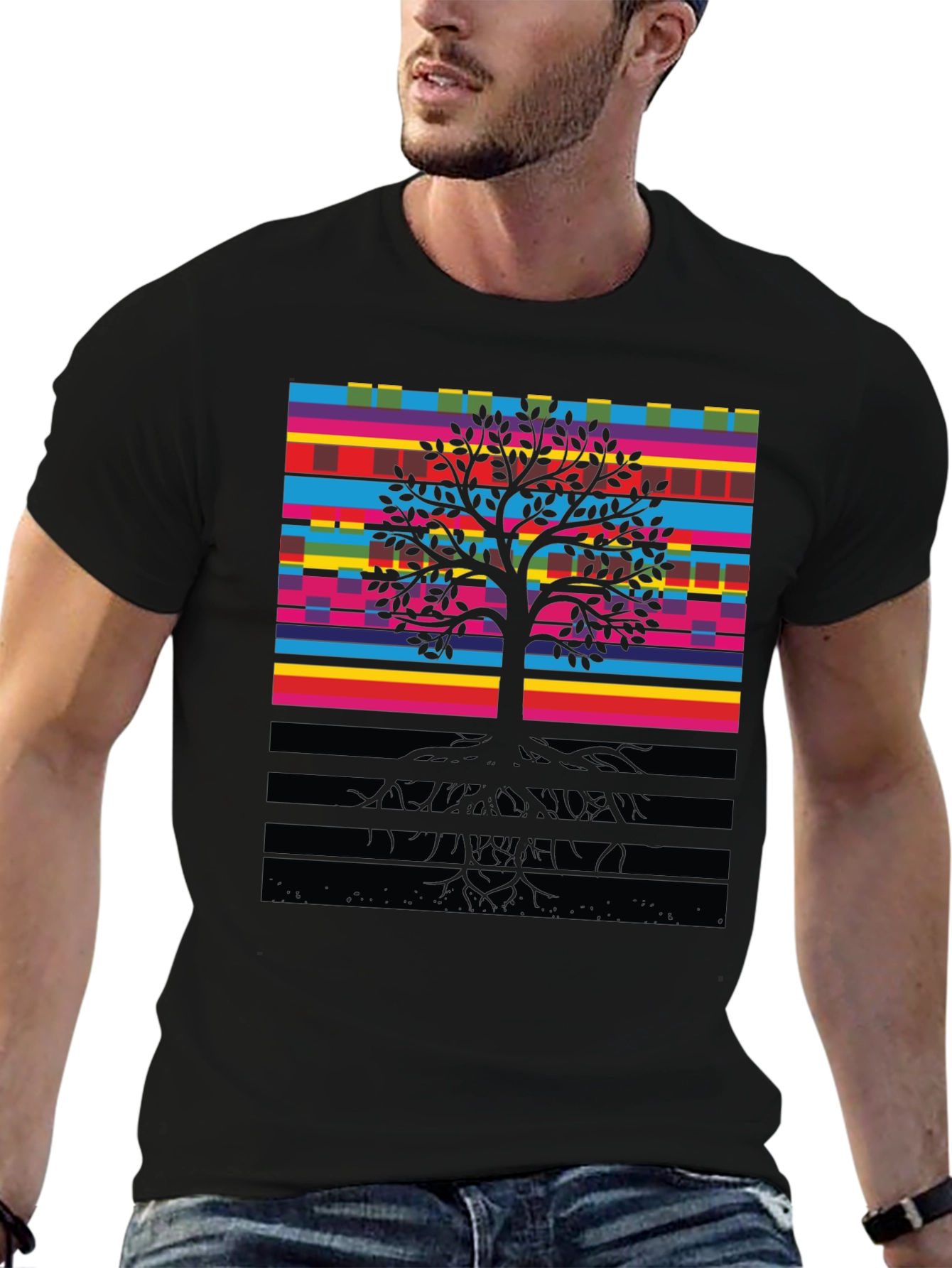 Vibrant Tree of Life Graphic Tee - Black