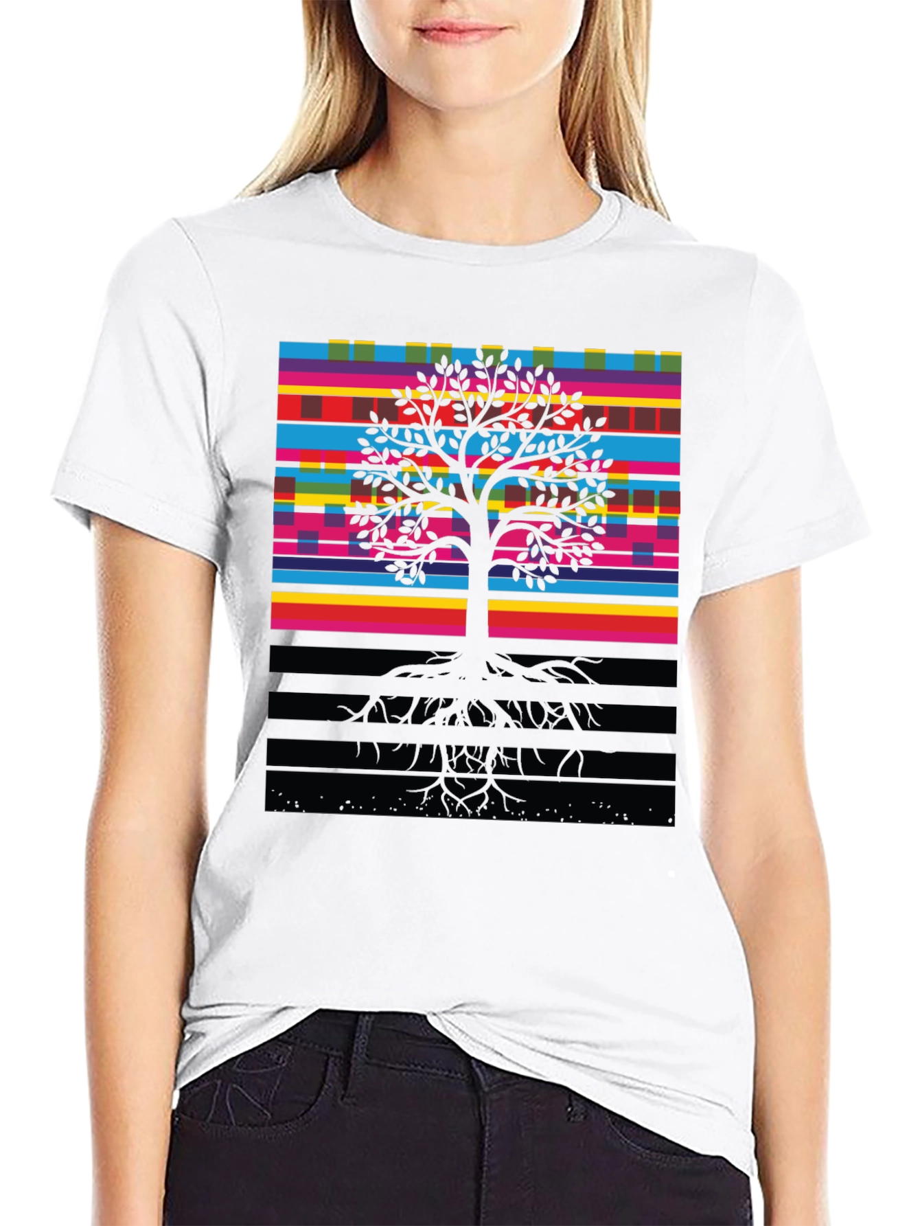 Vibrant Tree of Life Graphic Tee - Black
