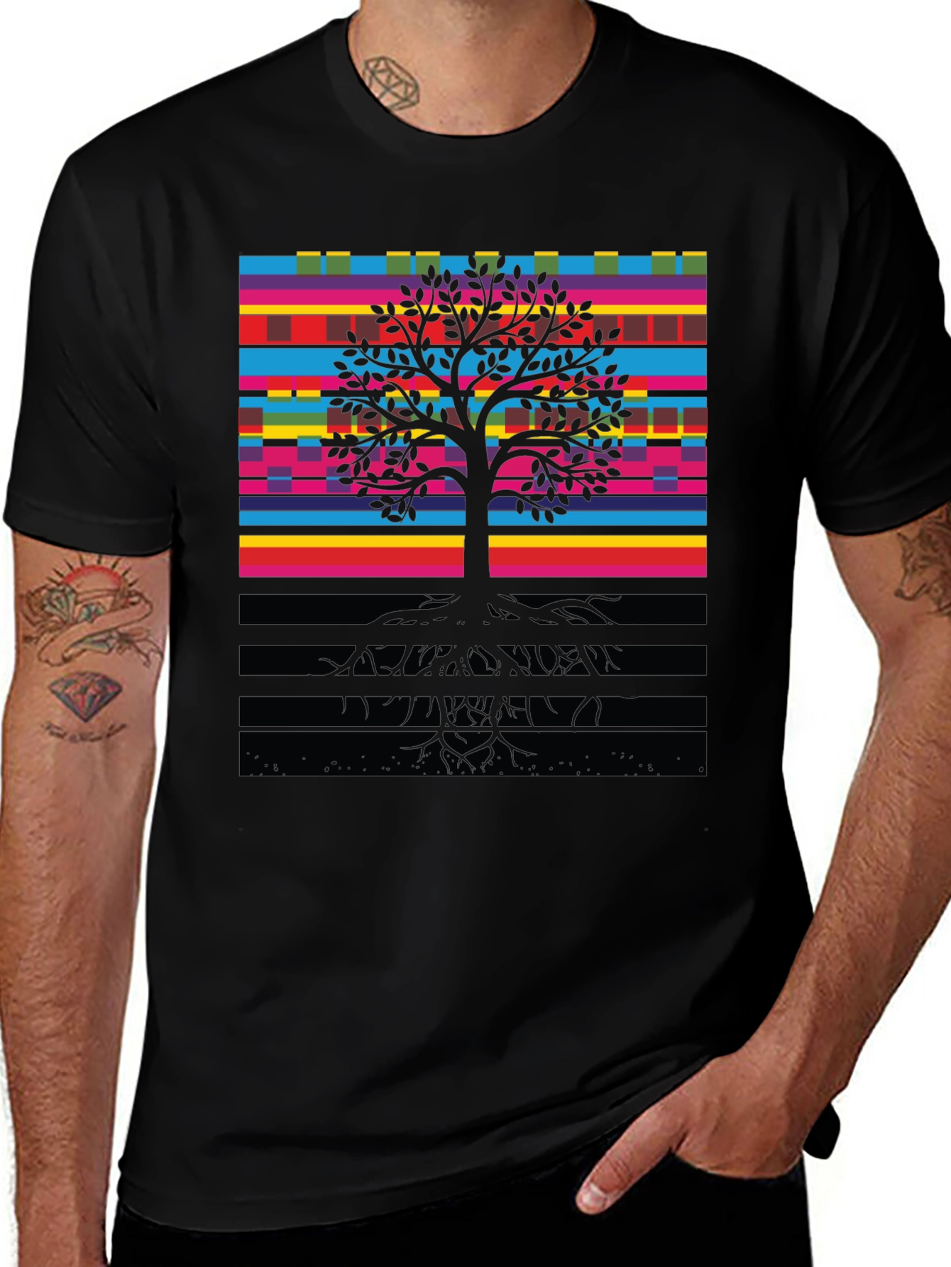 Vibrant Tree of Life Graphic Tee - Black