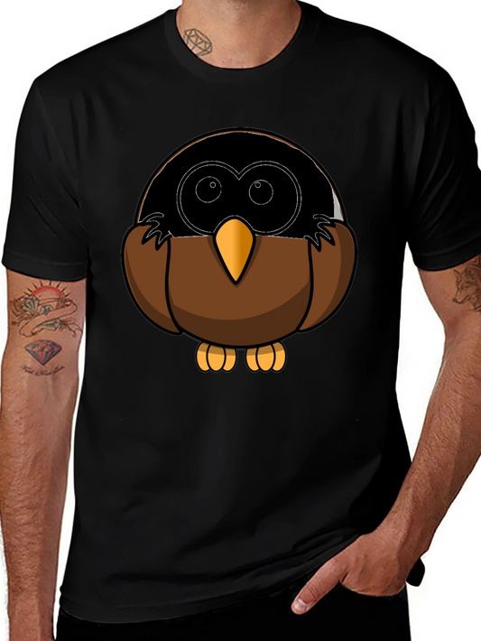 Cute Owl Cartoon Graphic Tee - Black T-Shirt