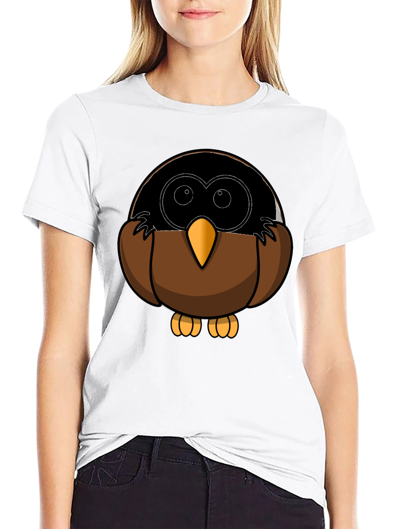 Cute Owl Cartoon Graphic Tee - Black T-Shirt