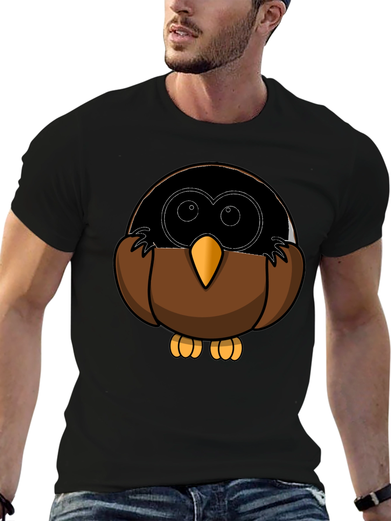 Cute Owl Cartoon Graphic Tee - Black T-Shirt