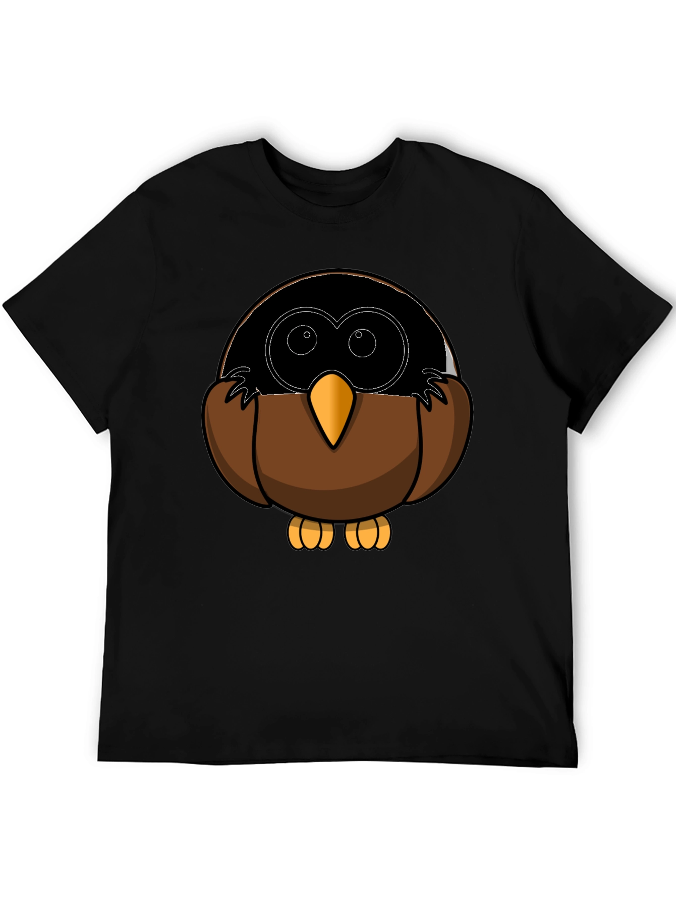 Cute Owl Cartoon Graphic Tee - Black T-Shirt