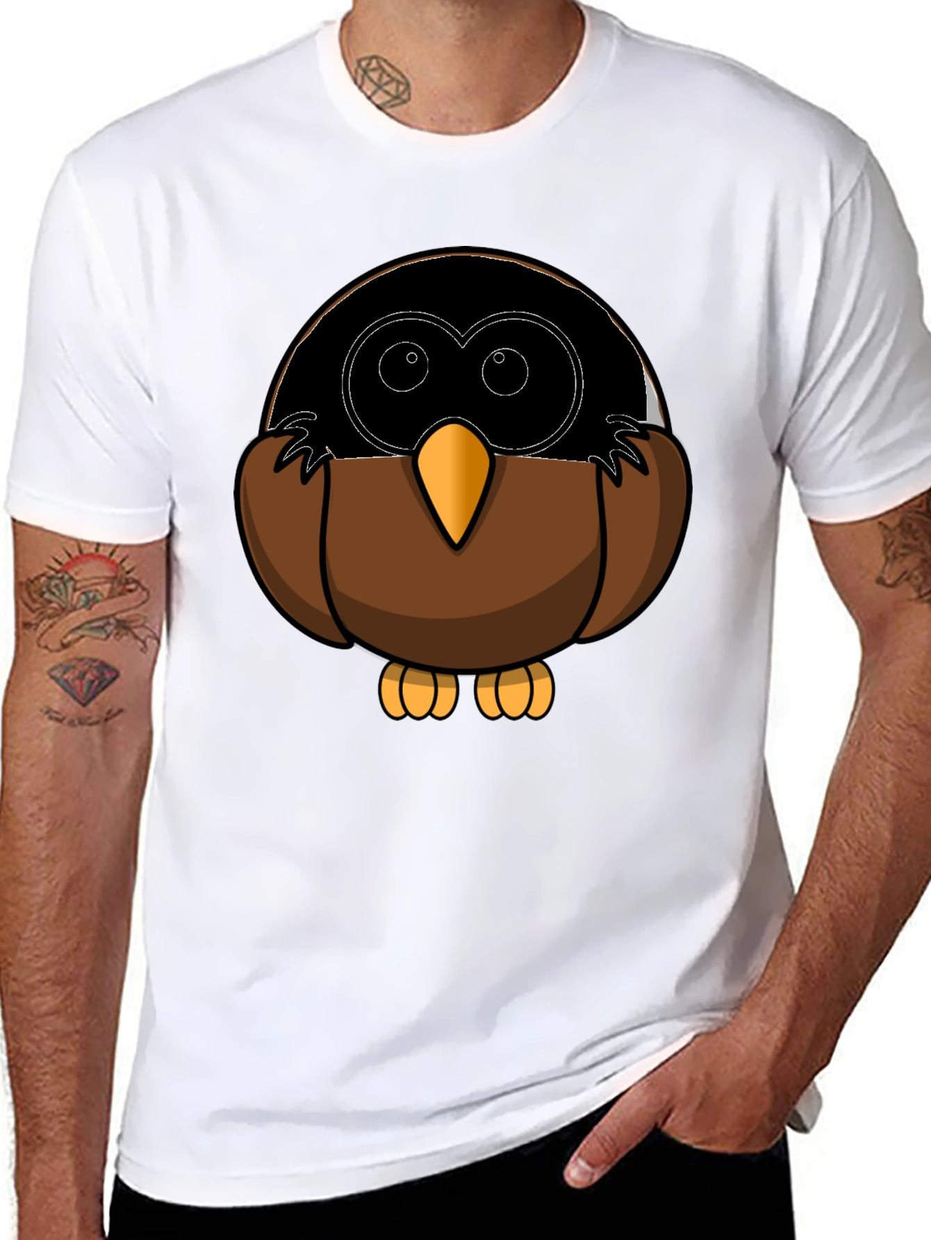 Cute Owl Cartoon Graphic Tee - Black T-Shirt