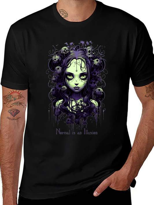 Gothic Skull Girl Graphic Print Tee - Normal is an Illusion
