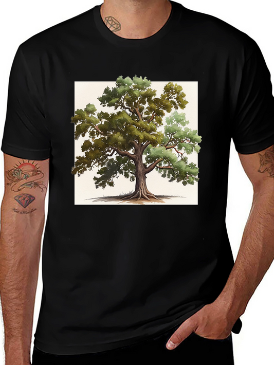 Nature-Inspired Tree Graphic Tee - Soft Black Cotton