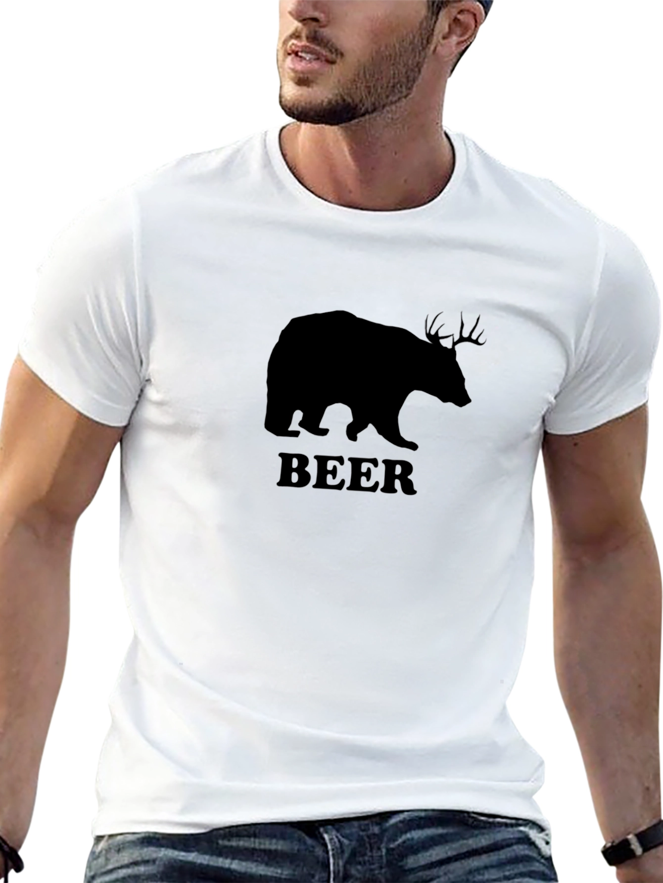 Bear Deer Beer Graphic Print Mens T-Shirt