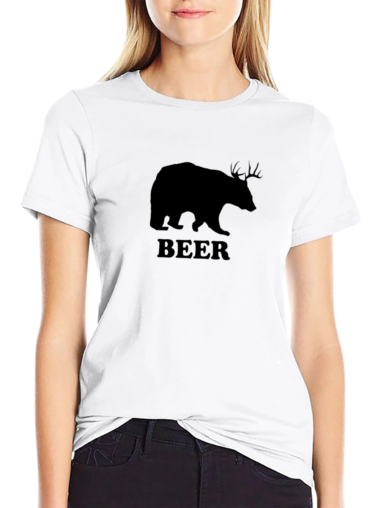 Bear Deer Beer Graphic Print Mens T-Shirt