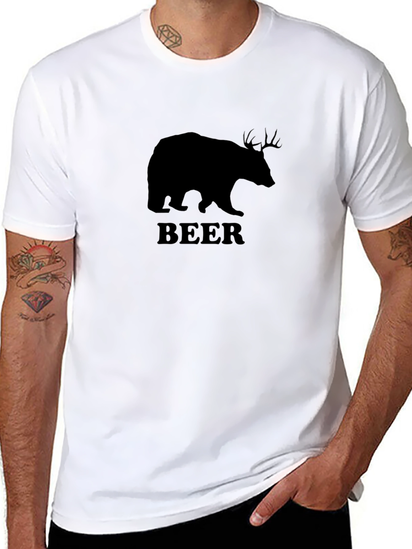 Bear Deer Beer Graphic Print Mens T-Shirt