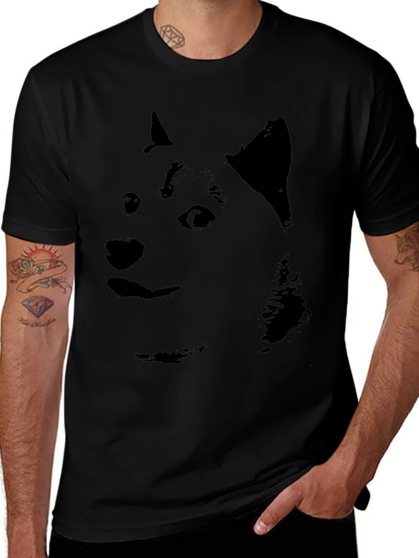 Doge Face Graphic T-Shirt - Black
