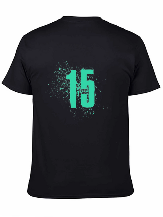 Mens Black T-Shirt with Number 15 Graphic