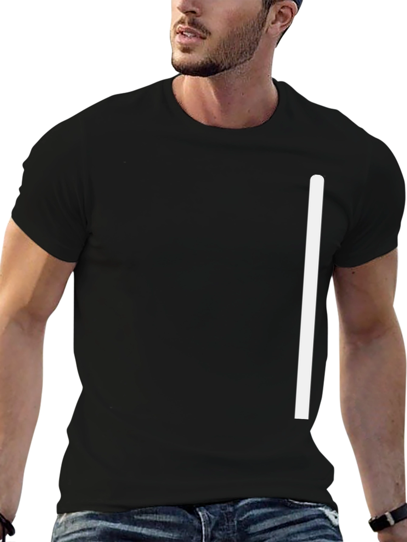 Minimalist Black T-Shirt with White Stripe