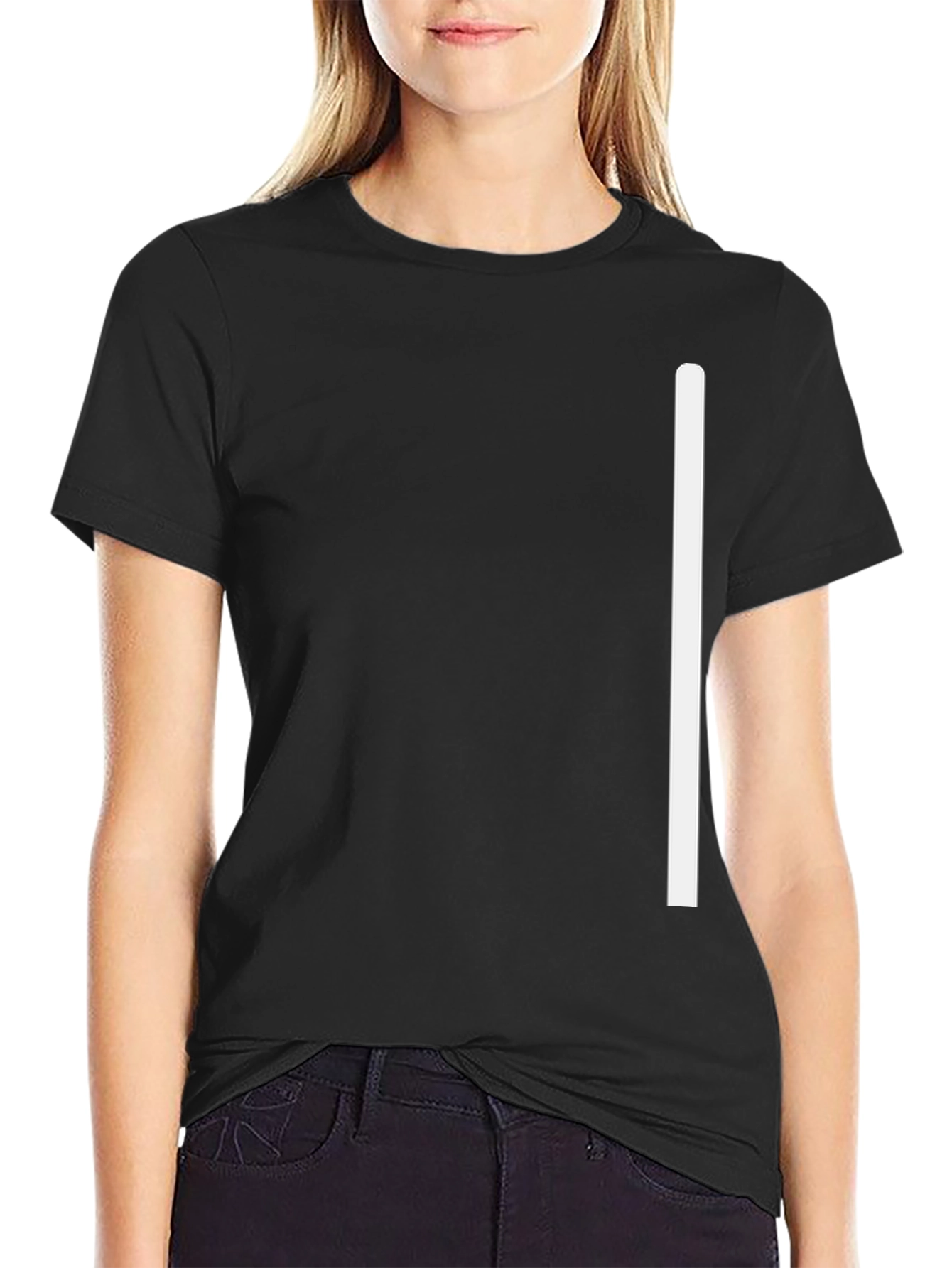 Minimalist Black T-Shirt with White Stripe