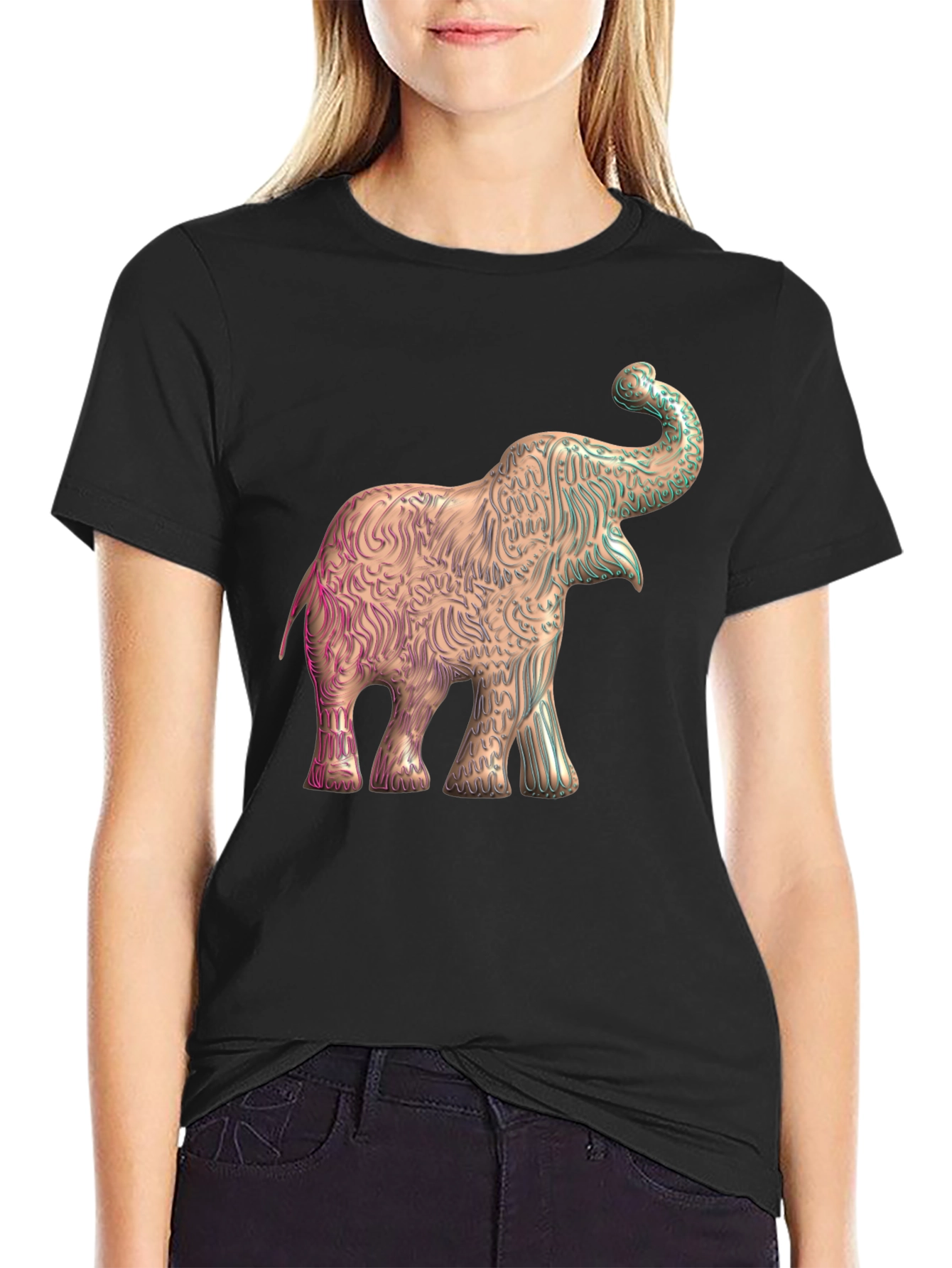 Elephant Graphic Print Tee - Stylish Mens Black T-Shirt