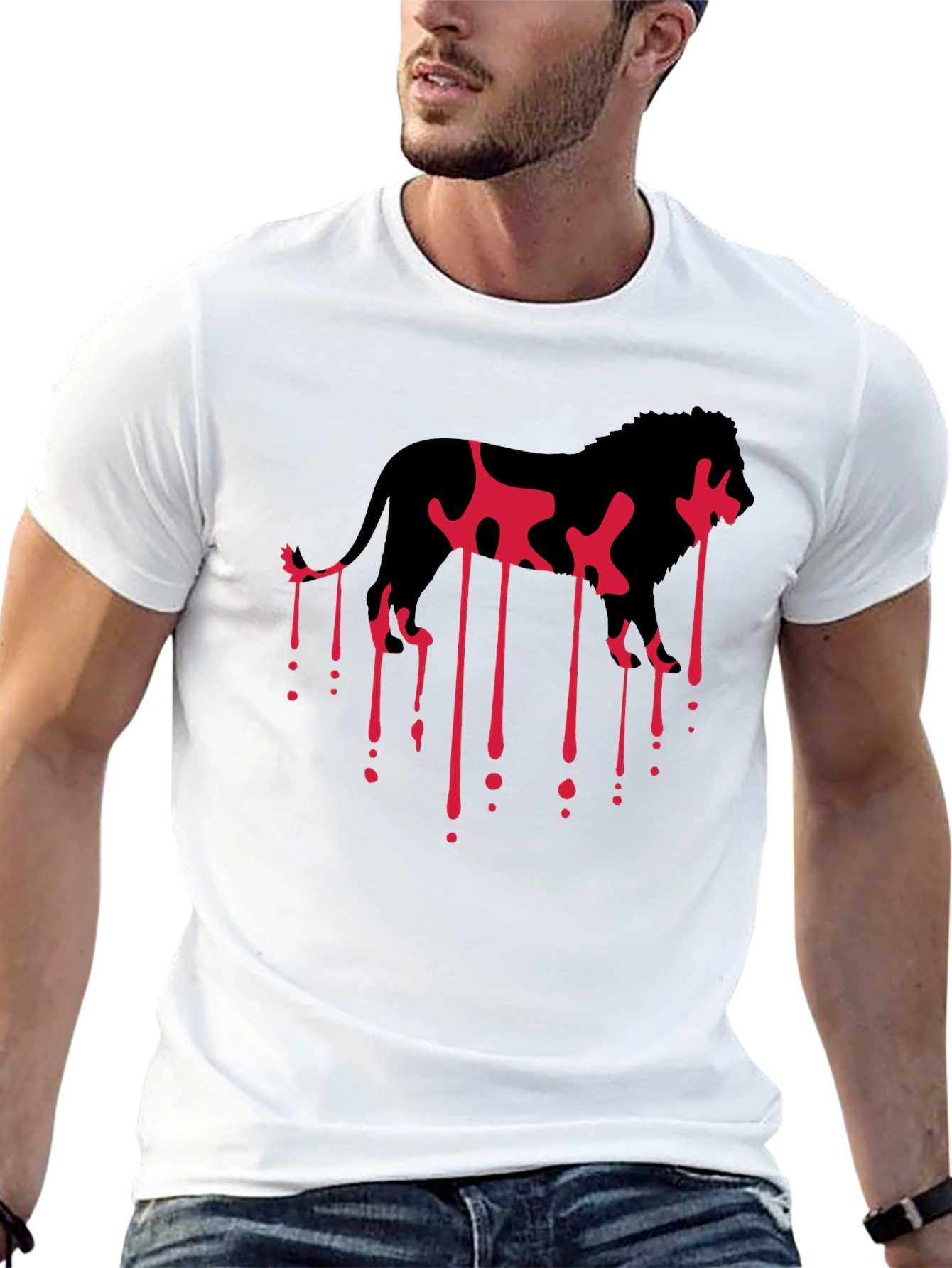 Lion Drip Graphic Tee - Edgy Black T-Shirt