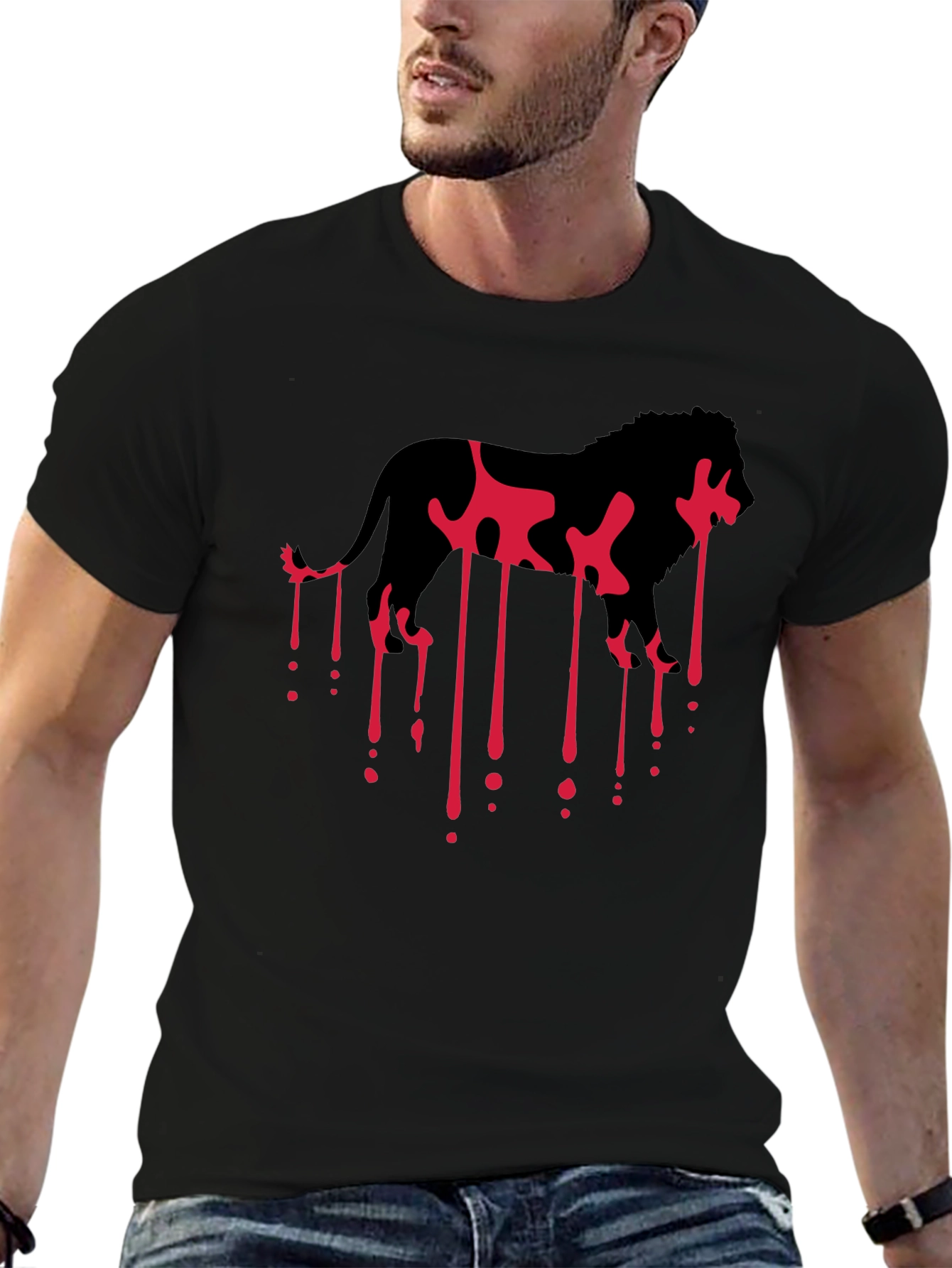 Lion Drip Graphic Tee - Edgy Black T-Shirt