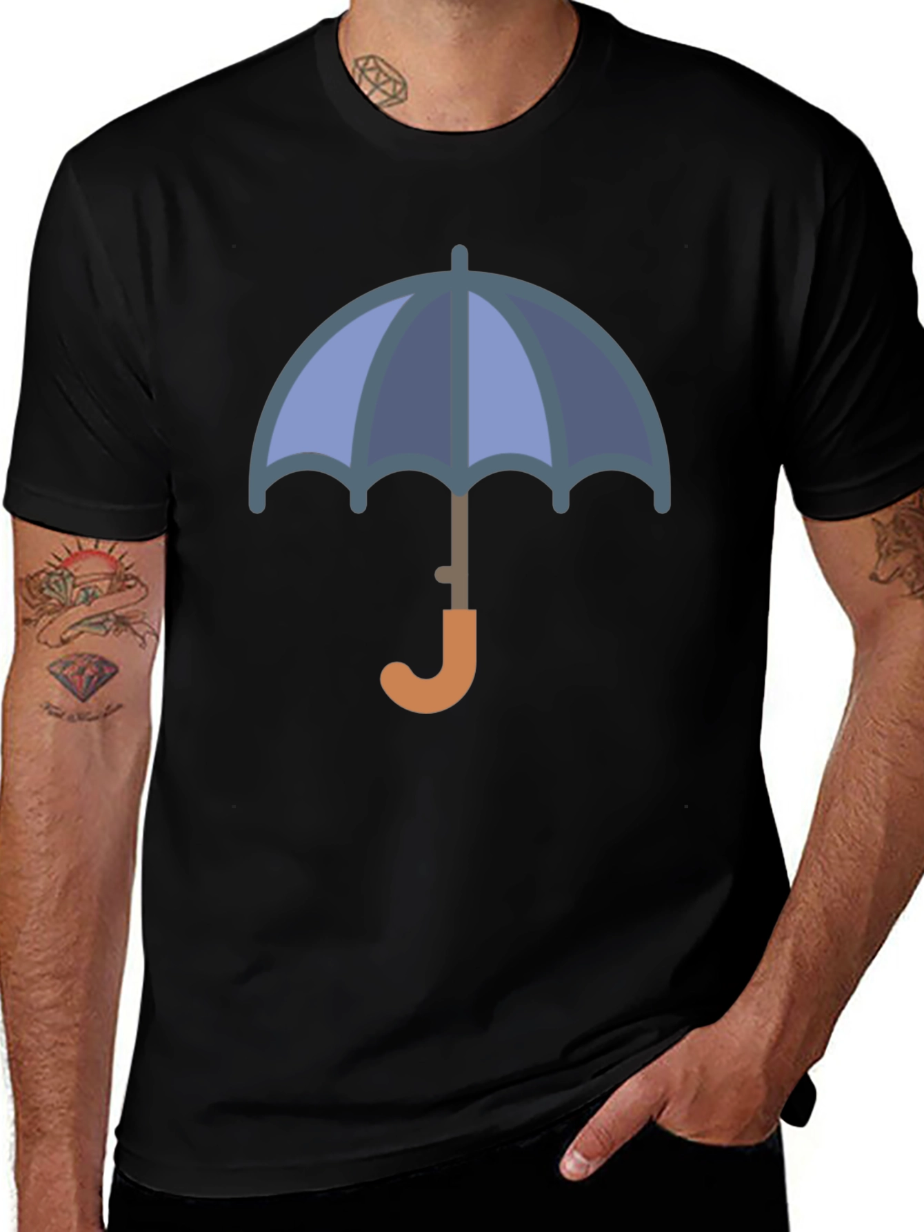 Stylish Umbrella Graphic Tee - Black Cotton Blend T-Shirt