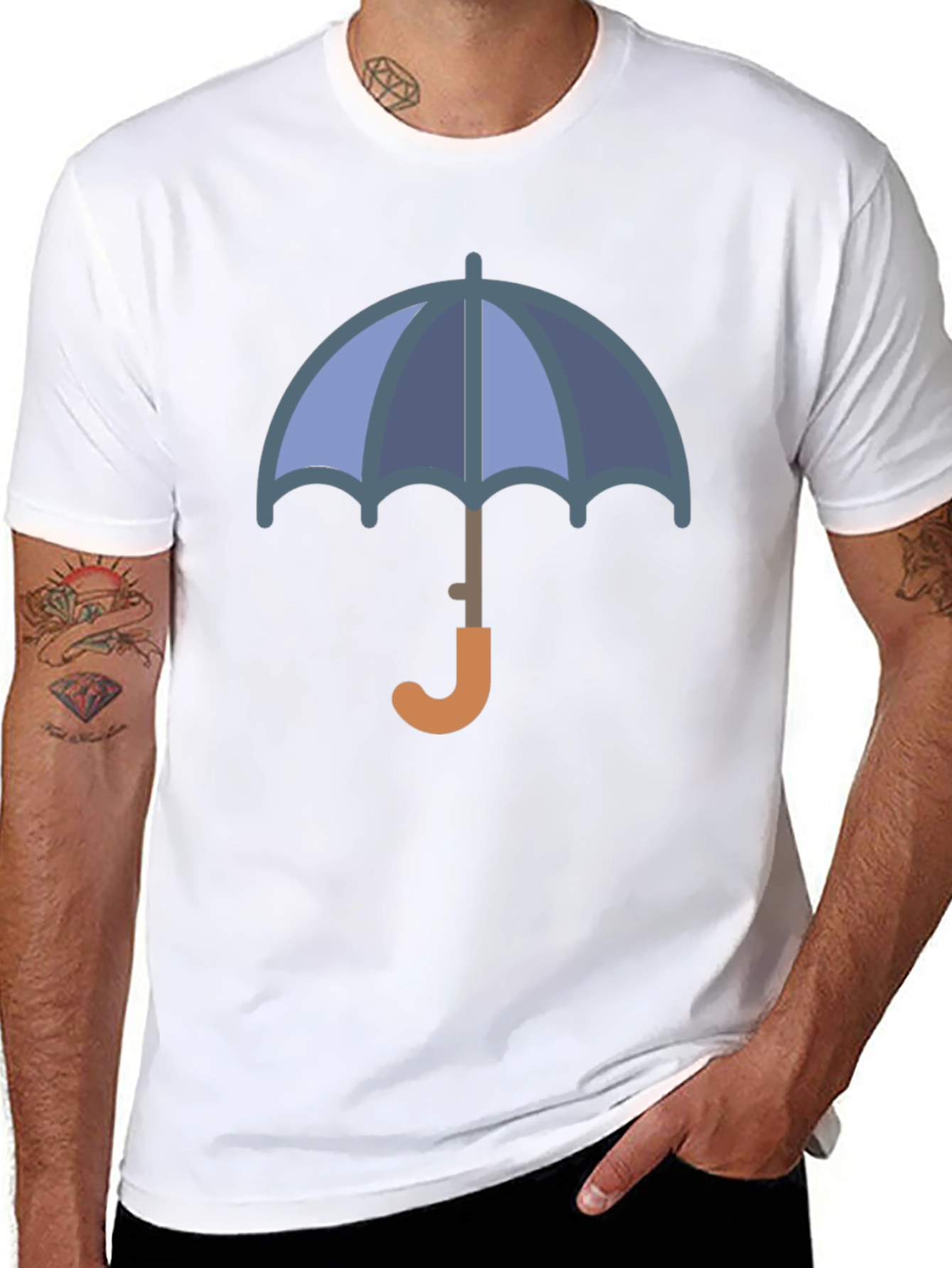 Stylish Umbrella Graphic Tee - Black Cotton Blend T-Shirt
