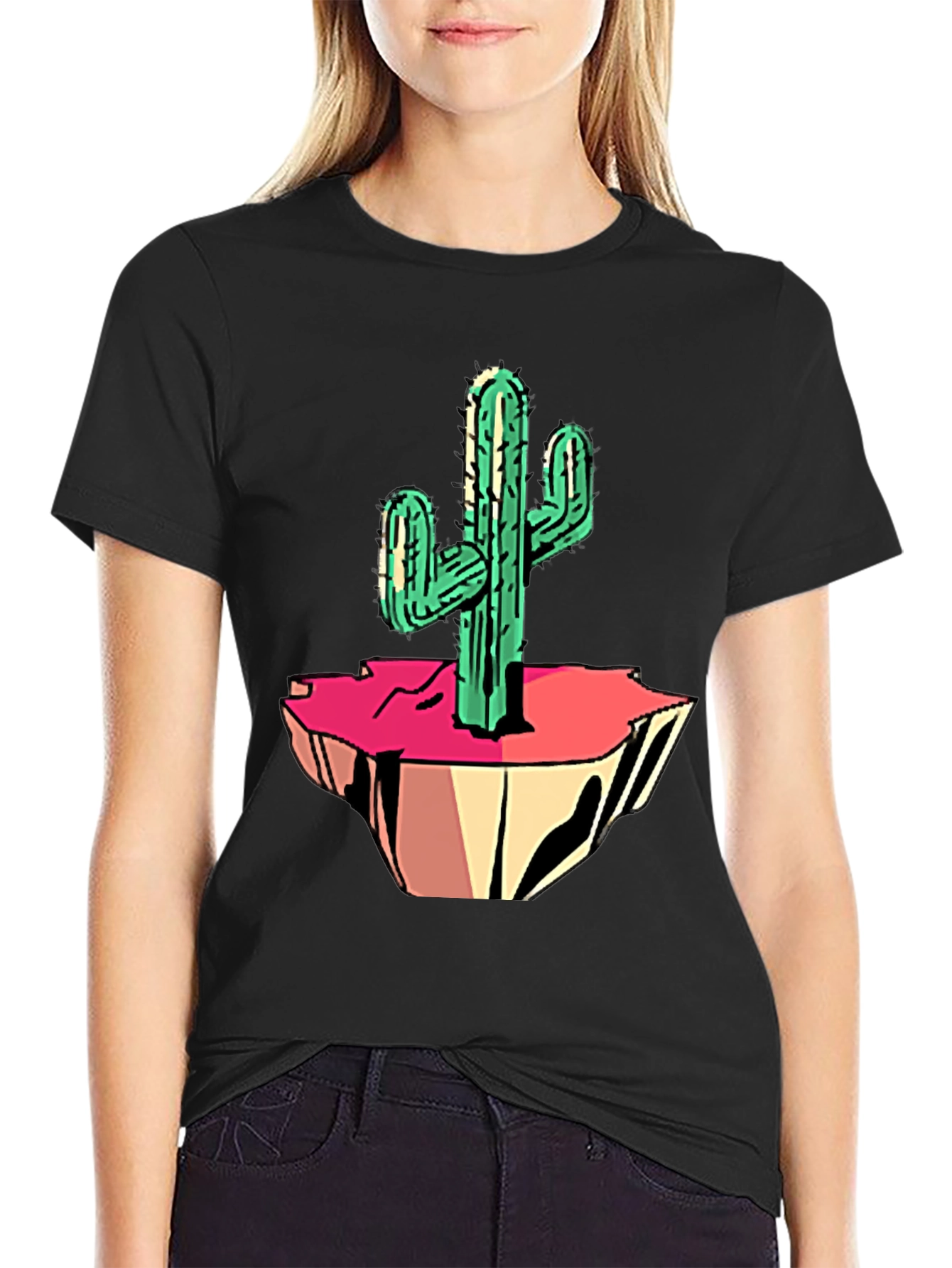 Cactus Graphic Tee - Black Cotton Blend