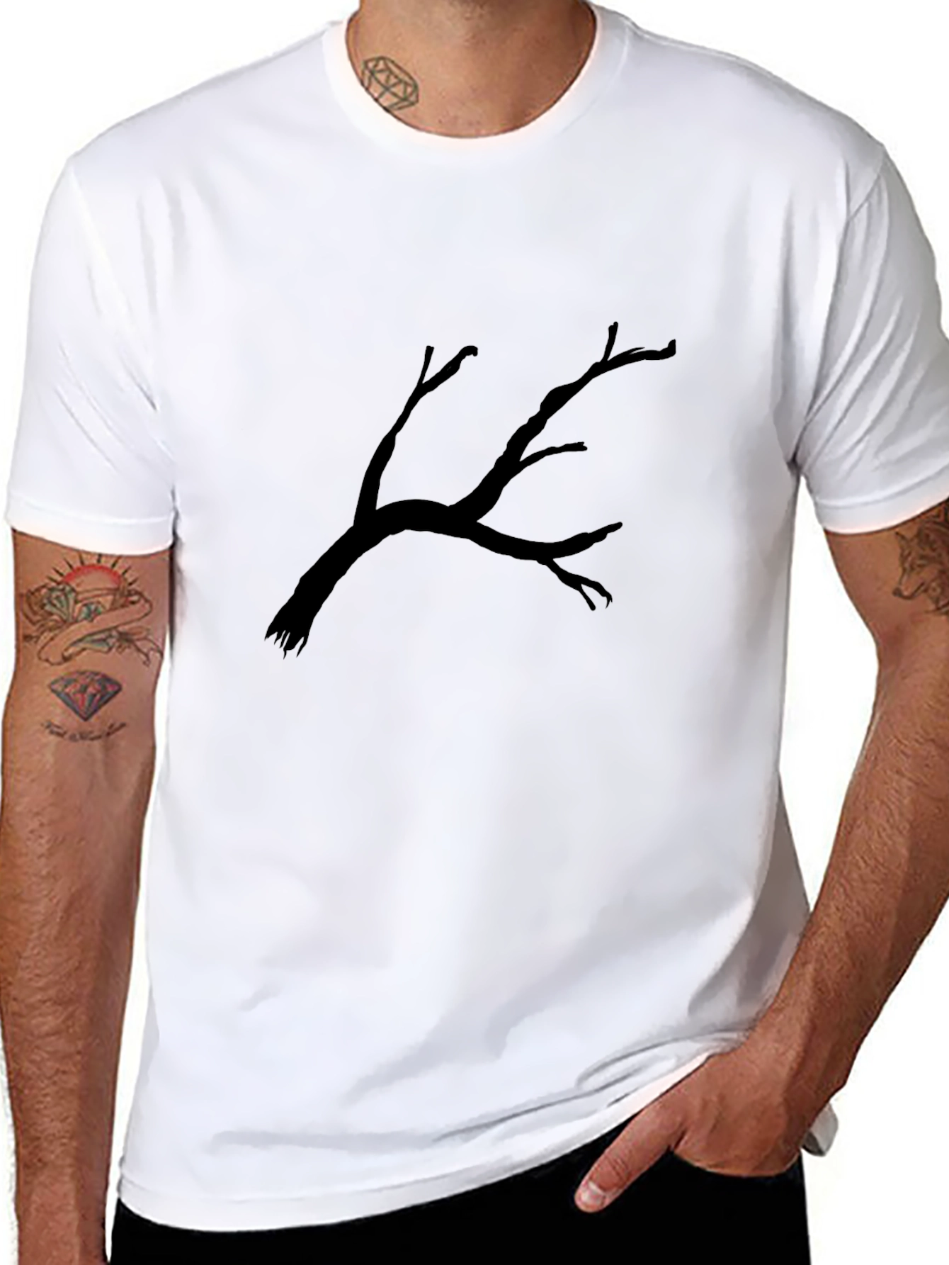 Black T-Shirt with Tree Branch Graphic