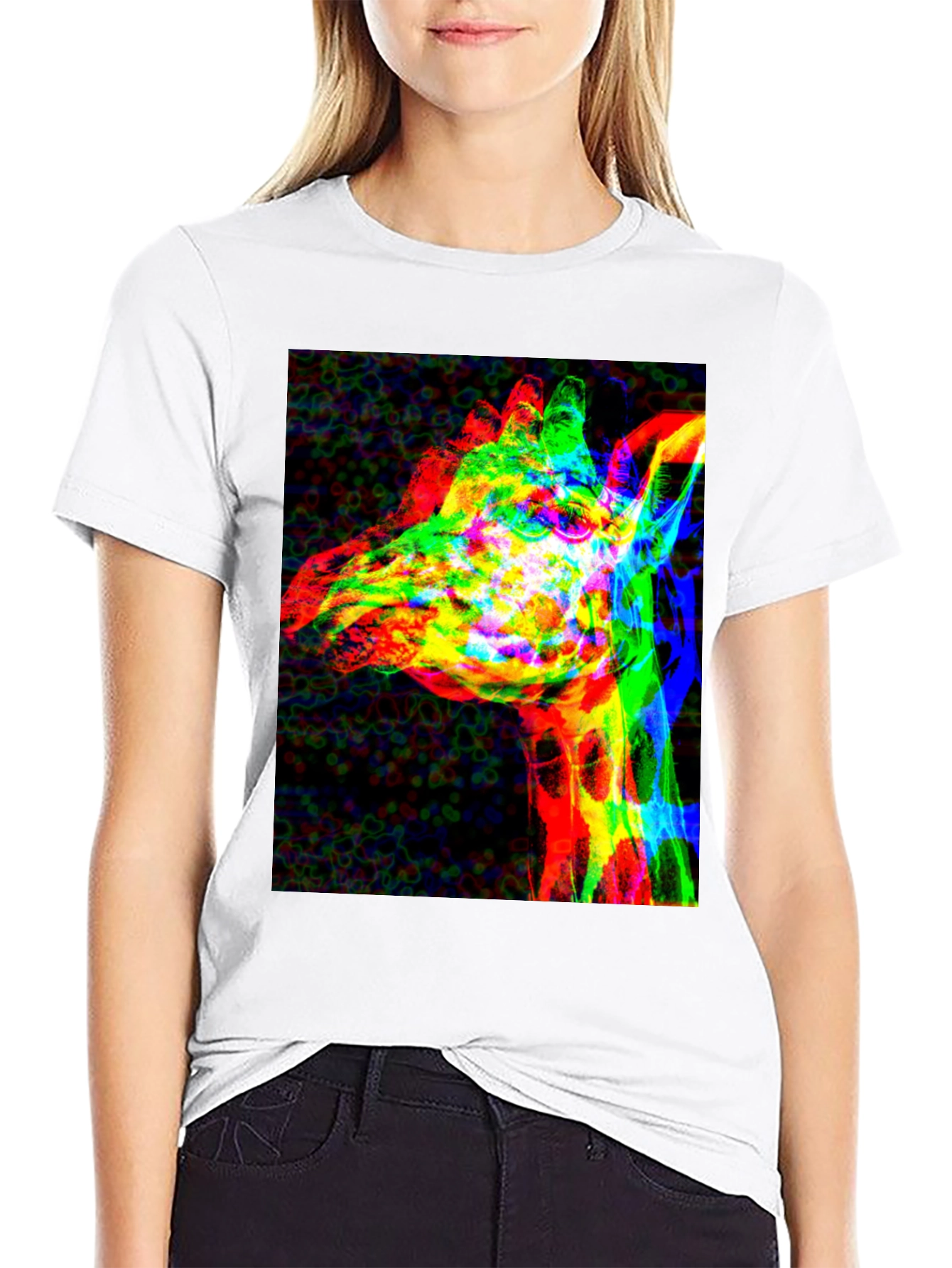 Vibrant Giraffe Graphic Tee - Stylish Black T-Shirt
