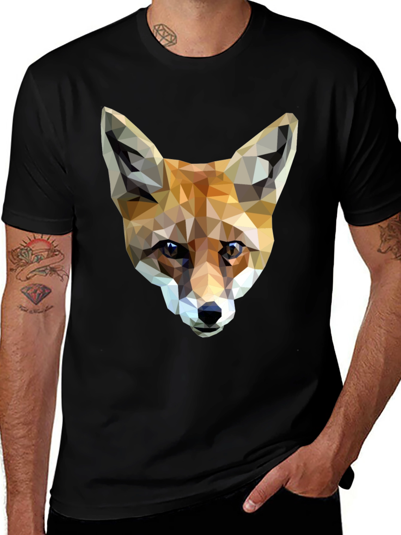 Geometric Fox Graphic Tee - Mens Black T-Shirt