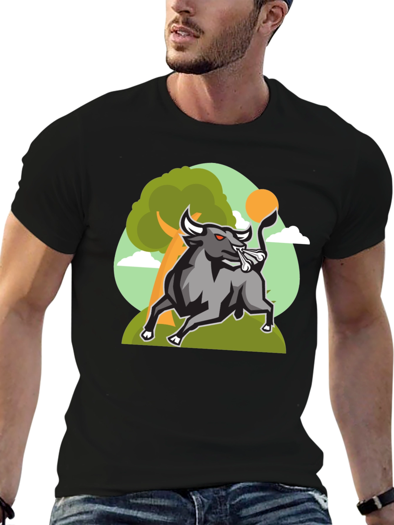 Bull Graphic Tee - Black Cotton Shirt