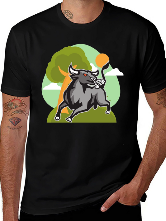 Bull Graphic Tee - Black Cotton Shirt