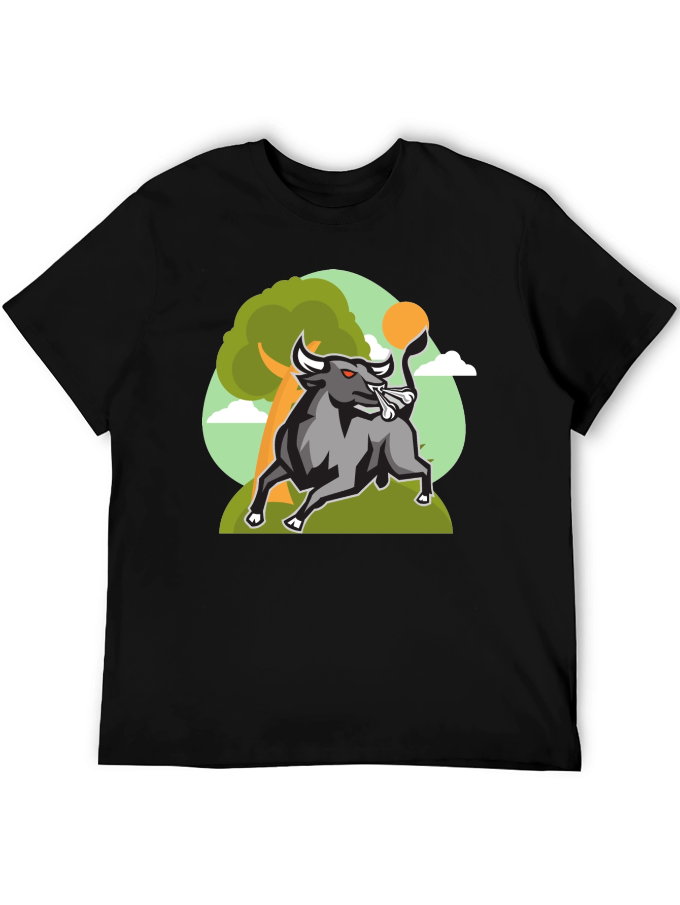 Bull Graphic Tee - Black Cotton Shirt