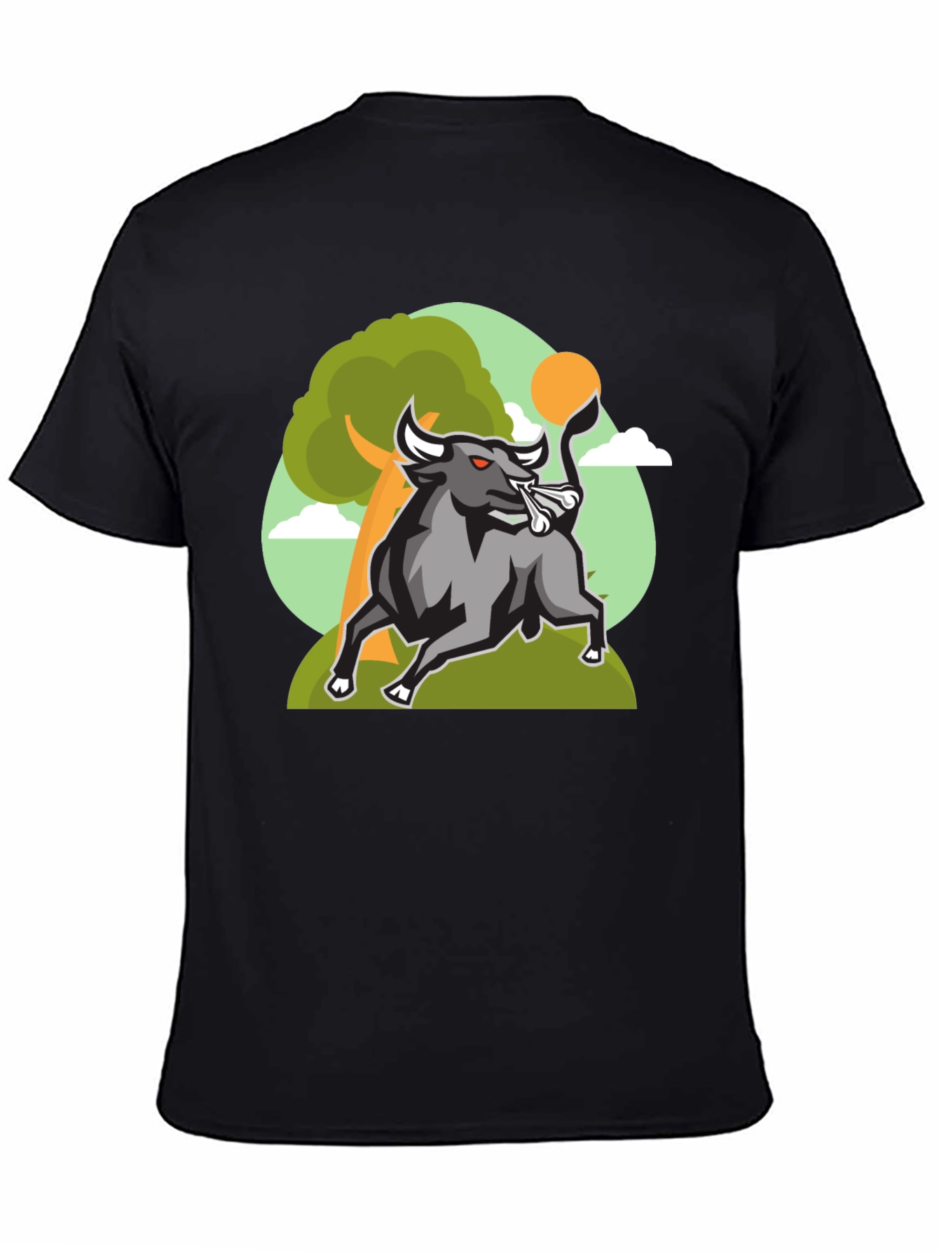 Bull Graphic Tee - Black Cotton Shirt