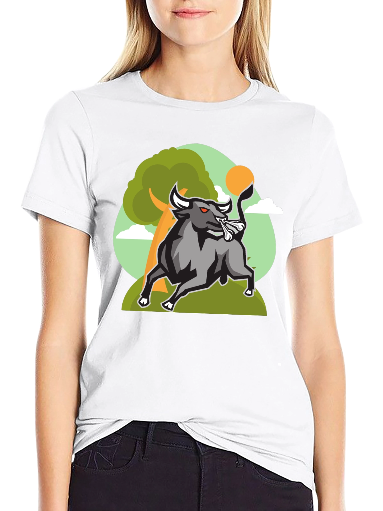 Bull Graphic Tee - Black Cotton Shirt