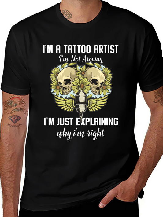 Tattoo Artist Skull Graphic Tee - Funny Tattoo Artist Gift