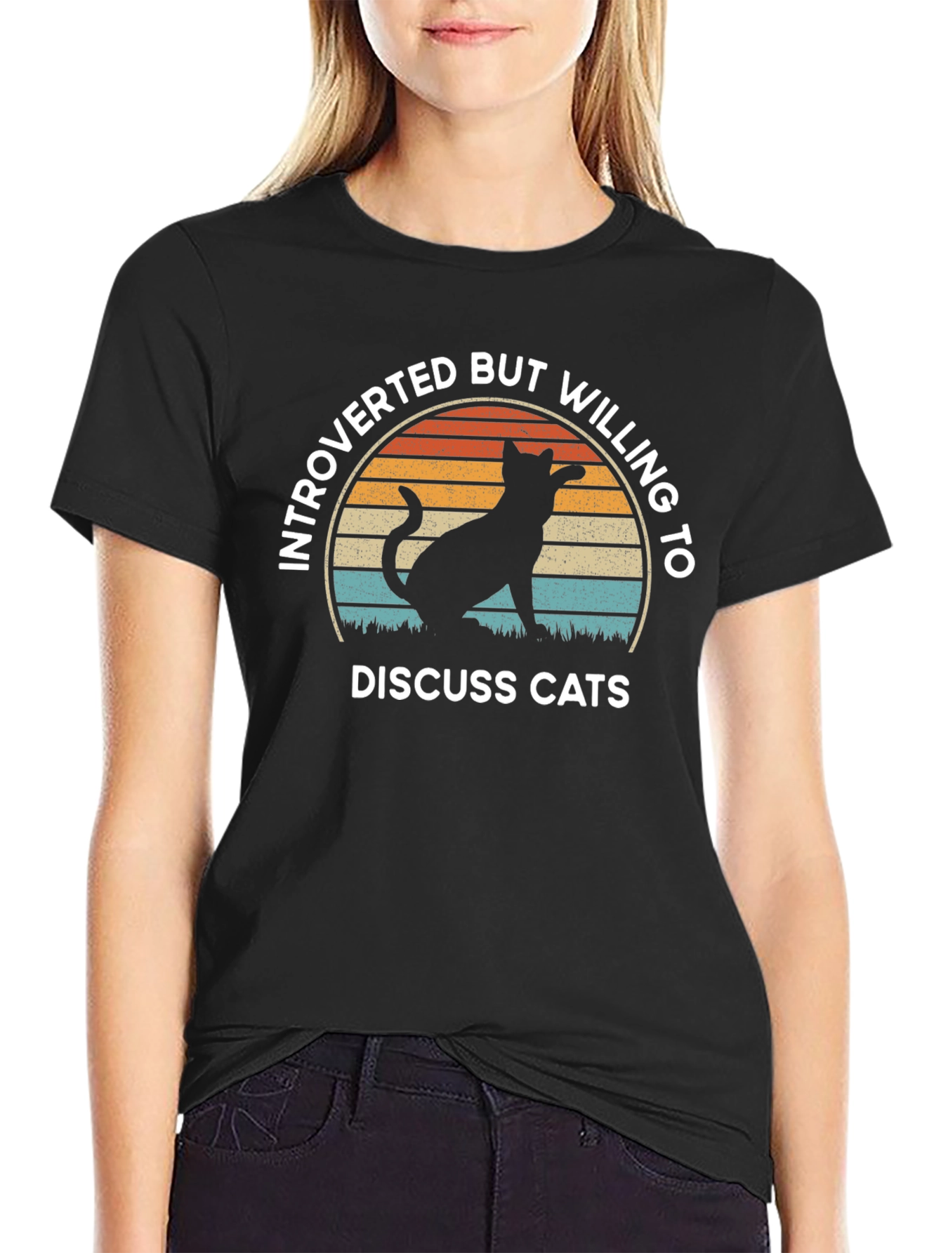 Introverted But Willing To Discuss Cats Black T-Shirt