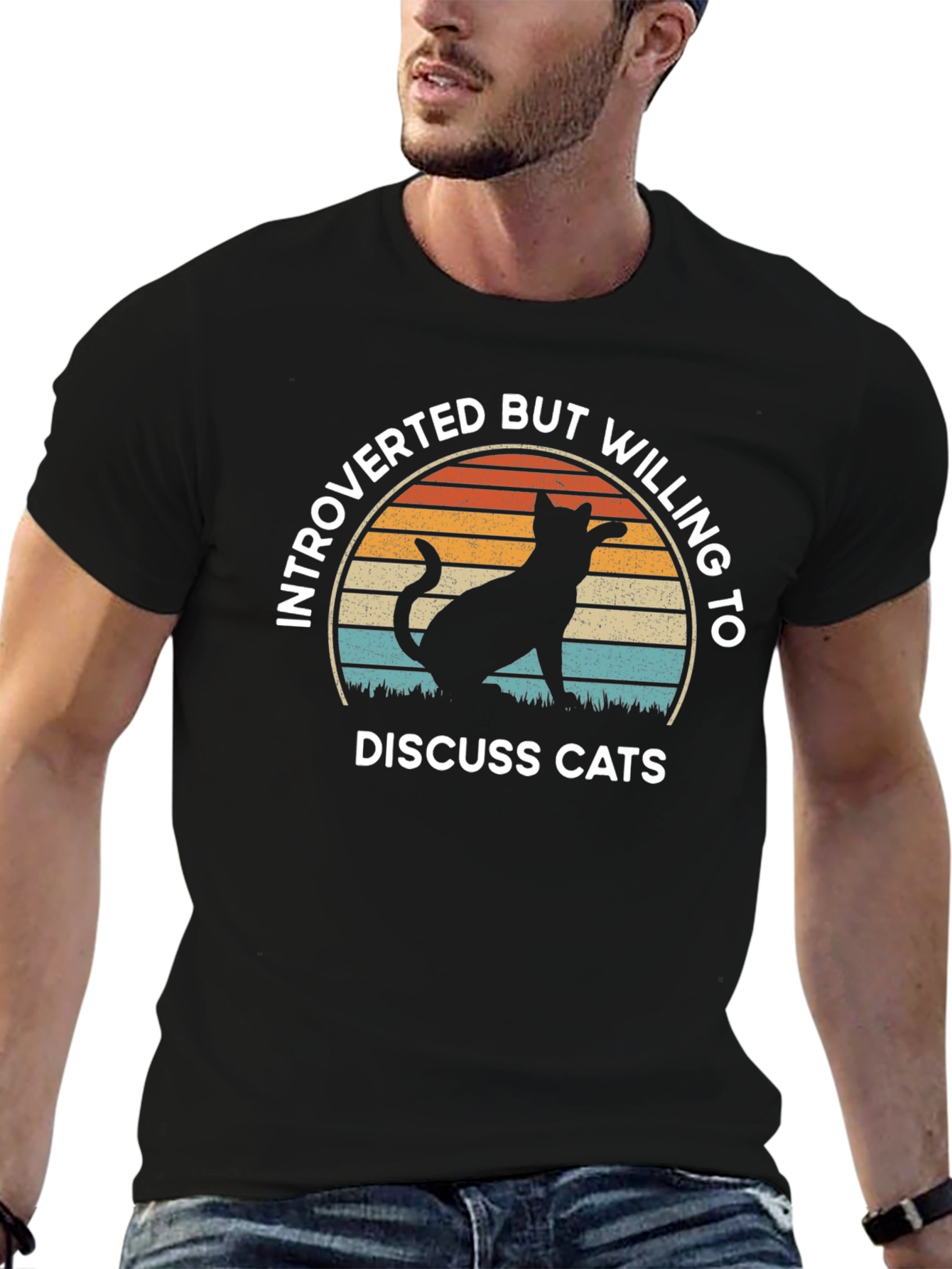 Introverted But Willing To Discuss Cats Black T-Shirt