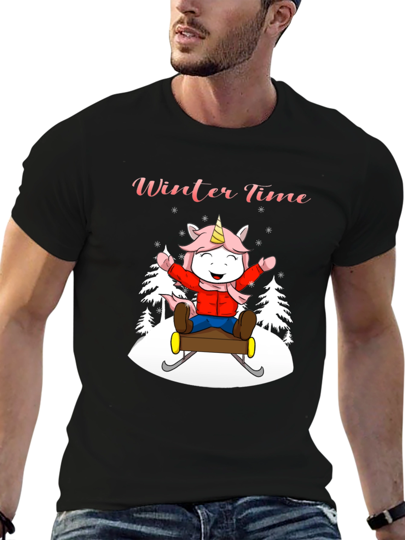 Winter Time Unicorn Sledding Graphic Tee