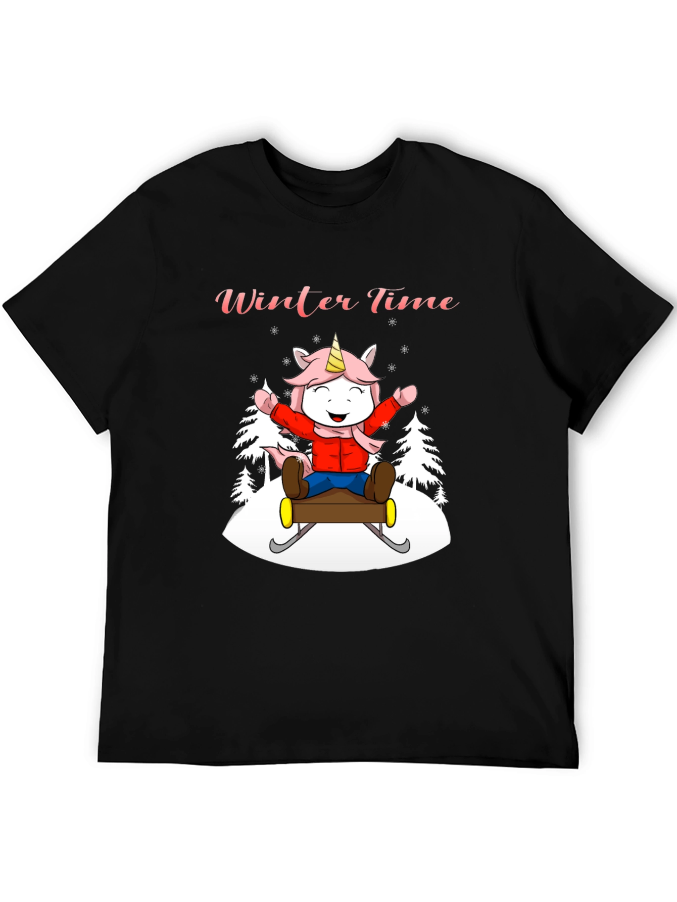 Winter Time Unicorn Sledding Graphic Tee