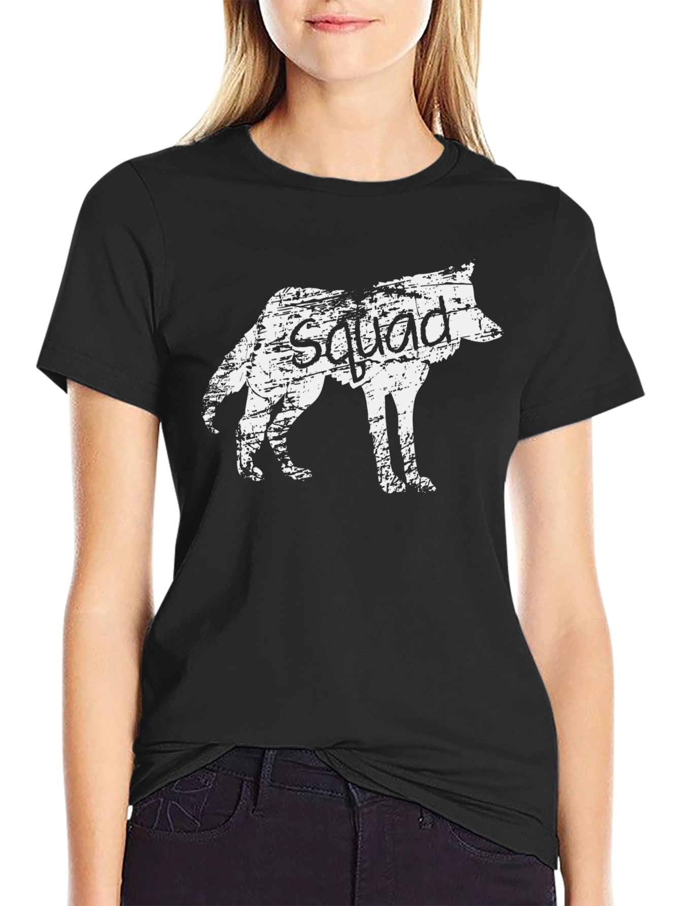 Squad Wolf Graphic Tee - Black Cotton Blend